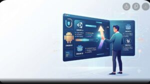 Современная иллюстрация смартфона с интерфейсом онлайн-казино для выбора игрового движка на Android